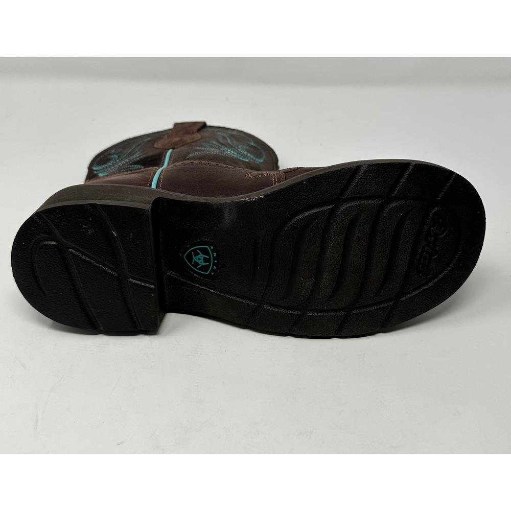Ariat Brown Leather Western Ankle Boot with Teal Stitching - Picture 7 of 13